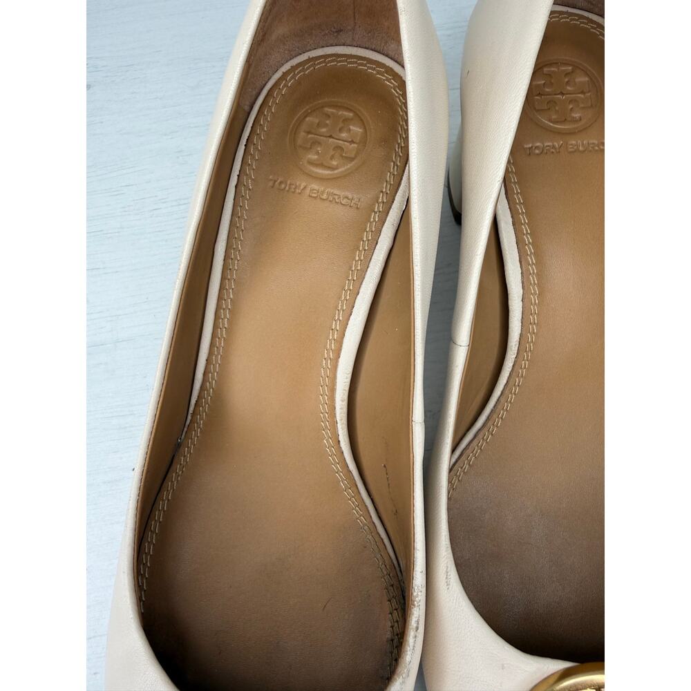 Tory Burch Chelsea Cap Toe Block Heel Pumps Ivory Black Leather Women’s 6.5 - Picture 5 of 6